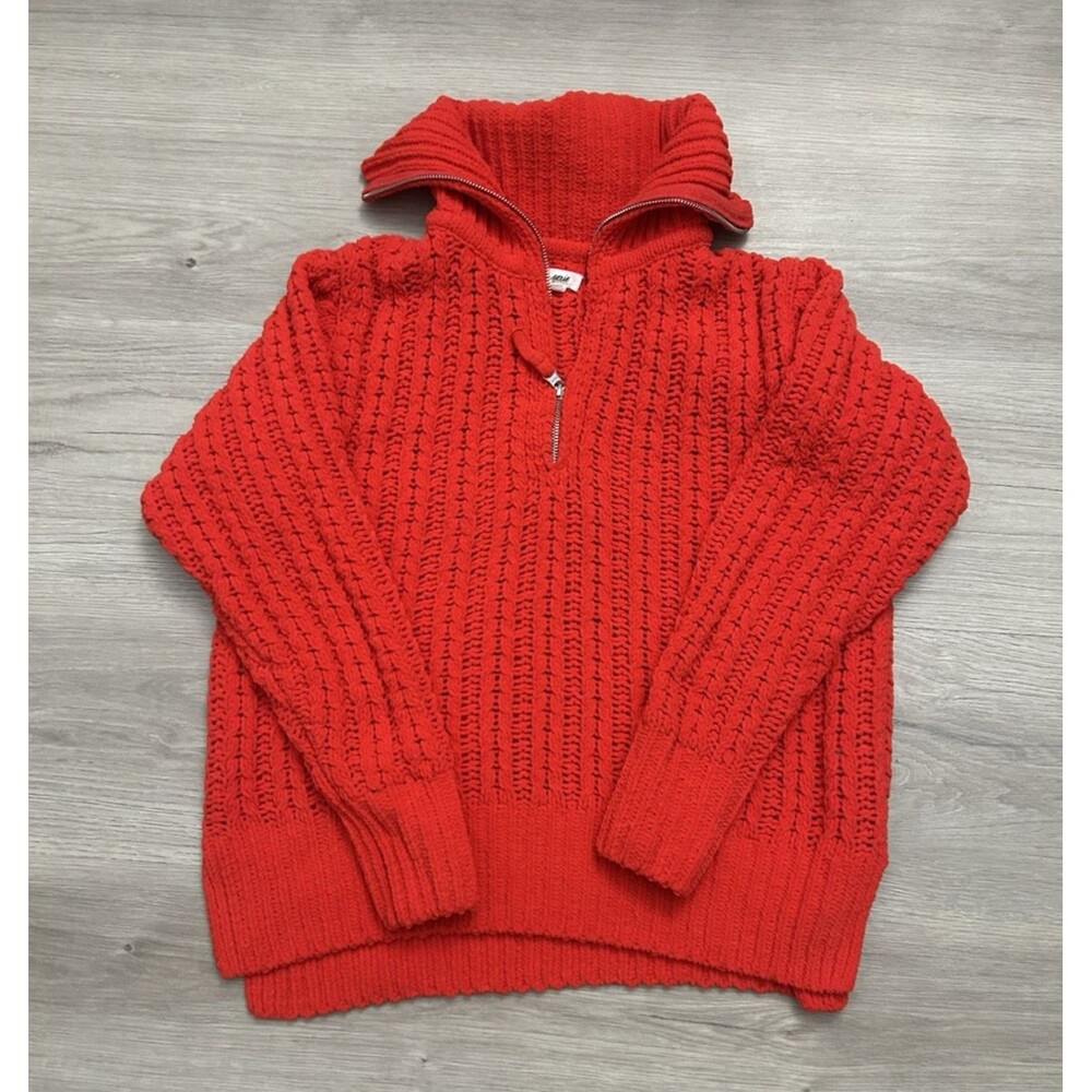 Aerie Bright Red Open weave 1/4 zipper cozy holiday soft size XXS